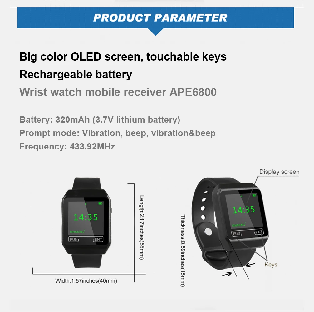 SINGCALL Waterproof Smart Mobile Watch Receiver