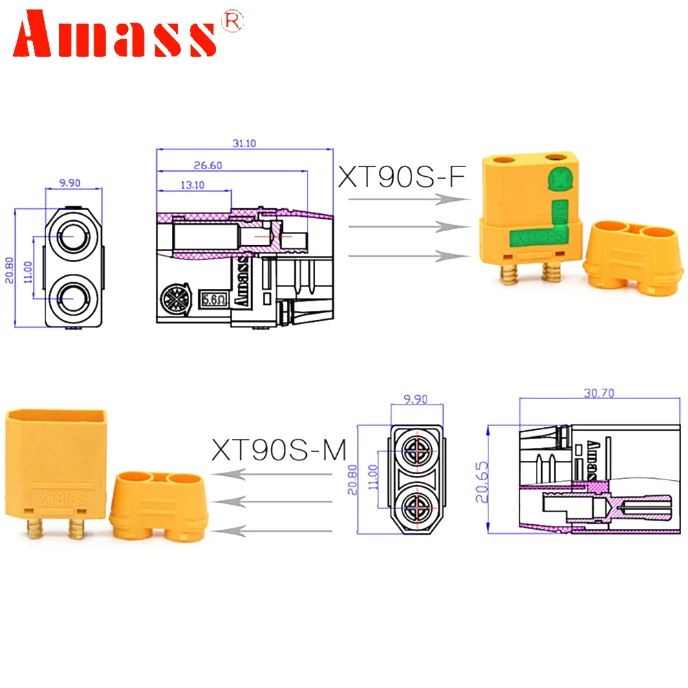 5 пара/лот Amass XT90S XT90 S штепсельный разъем мужской/женский анти Spark для Lipo Батарея