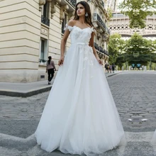 Классические сексуальные свадебные платья трапециевидной формы с открытой спиной, летнее пляжное свадебное платье с открытыми плечами, платье для невесты с аппликацией в стиле бохо