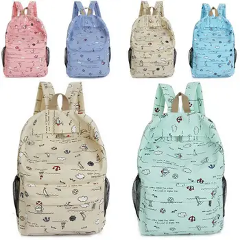 

Cartoon Print Canvas Girl Backpack Children's School Bag for Teenage Girls New Portable Travel Student Bag Shoulder Bag