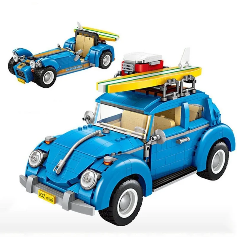Мини-строительные блоки 1392 шт. серия Creator 1114 классический VW автомобиль Жук Ретро гоночный автомобиль 2 в 1 MOC игрушки для детей Подарки - Цвет: Синий
