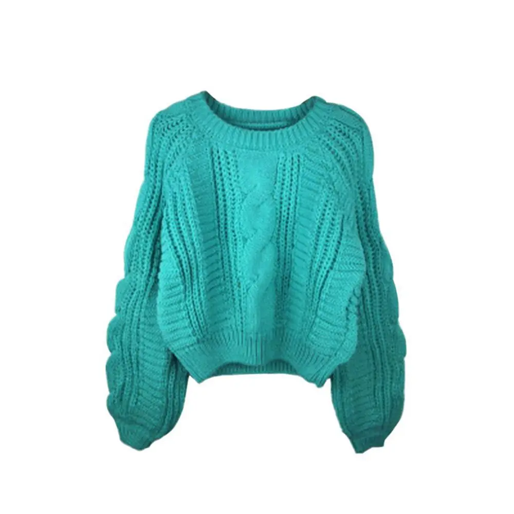 Roupas femininas, женские свитера, новинка, фиолетовый свитер, джемперы, яркие цвета, Harajuku, шикарный короткий свитер, скрученный пуловер - Цвет: Бирюзовый