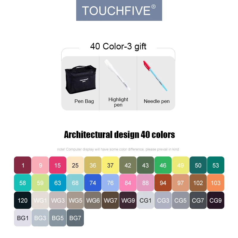 40-Architectural-Set TouchFIVE 30/40/60/80/168 набор маркеров для рисования на спиртовой основе с двойным наконечником и высоким качеством чернил для художников - Цвет: 40-Architectural-Set