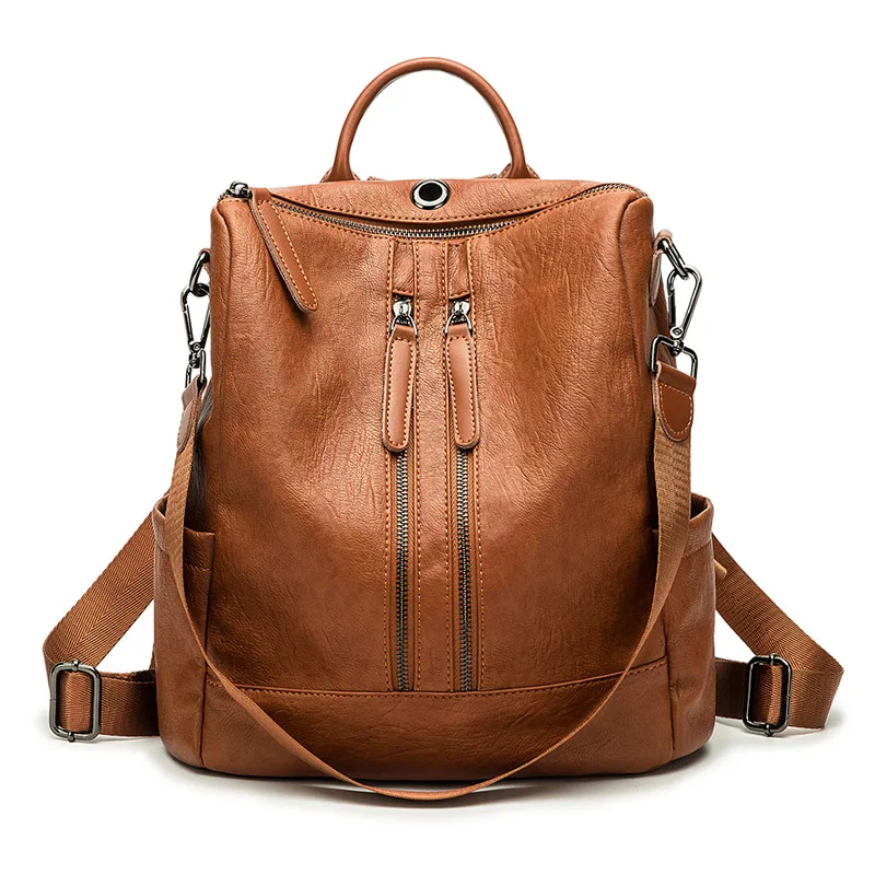 Double Red Brown Женский рюкзак mochila feminina, повседневный многофункциональный женский кожаный рюкзак, женская сумка через плечо, сумка для путешествий - Цвет: Double Red Brown