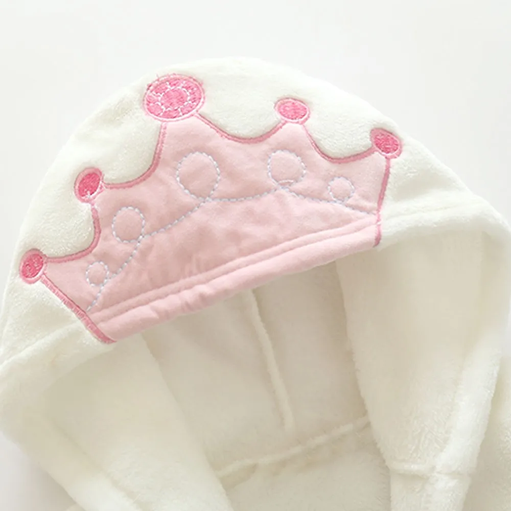 Baby bathrobe children kids pajamas crown printingt bath robe baby homewear boys girls hooded robe beach towel