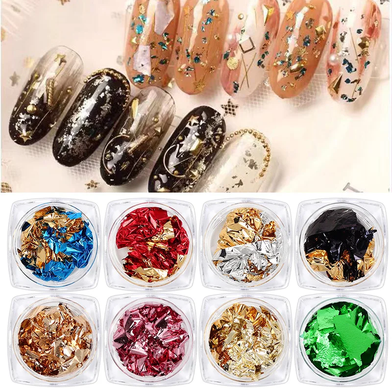 

1 Box Colorful Nail Foils Irregular Nail Sticker Paper Gold Sliver Nail Flakies DIY Beauty Design For 3D Nail Art Decorations