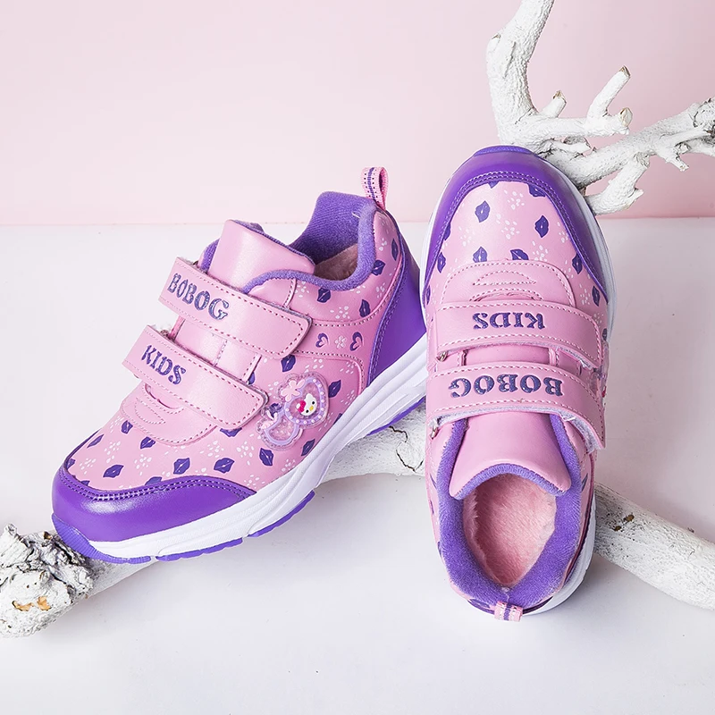 

Kids Girls Winter Warm Shoes with Cotton Outdoor Snow Walking Sneakers Pink Purple Children Big Girls Sport Sneakers Fur 26-37