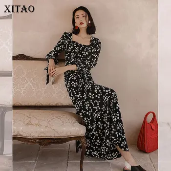 

XITAO Print Pot Dress Long Full Full Sleeve Small Fresh Casual Vintage Straight Small Fresh Minority Elegant Dress DMY2841