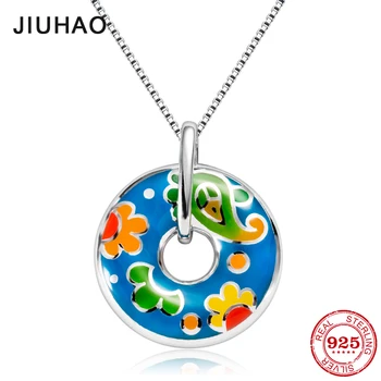 

Authentic 925 Sterling Silver Full of nature breath orange flower Necklace women Fashion Enamel necklace pendant Party Jewelry