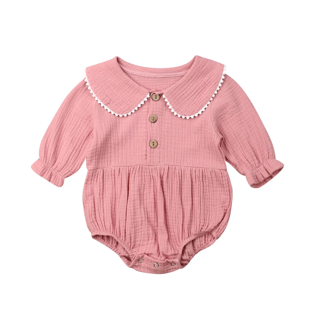 Dark Pink Одноцветный комбинезон на пуговицах для новорожденных и маленьких девочек, повседневный комбинезон с длинными рукавами и кисточками, весенне-осенняя одежда, пляжный костюм для детей от 0 до 24 месяцев - Цвет: Dark Pink
