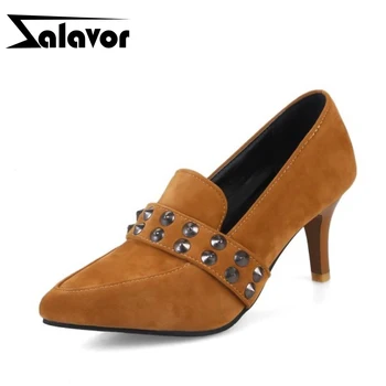 

RAZAMAZA Office Lady High Heel Shoes Women Pointed Toe Rivets Solid Color Pumps Fashion Ladies Daily Work Dating Club Footwears