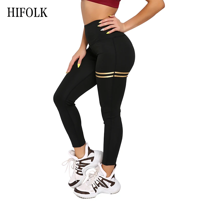 

HIFOLK Sportswear High Waist Fitness Leggings Fashion Patchwork Push Up Leggings Women Pants Workout Slim Leggings Stretch Black