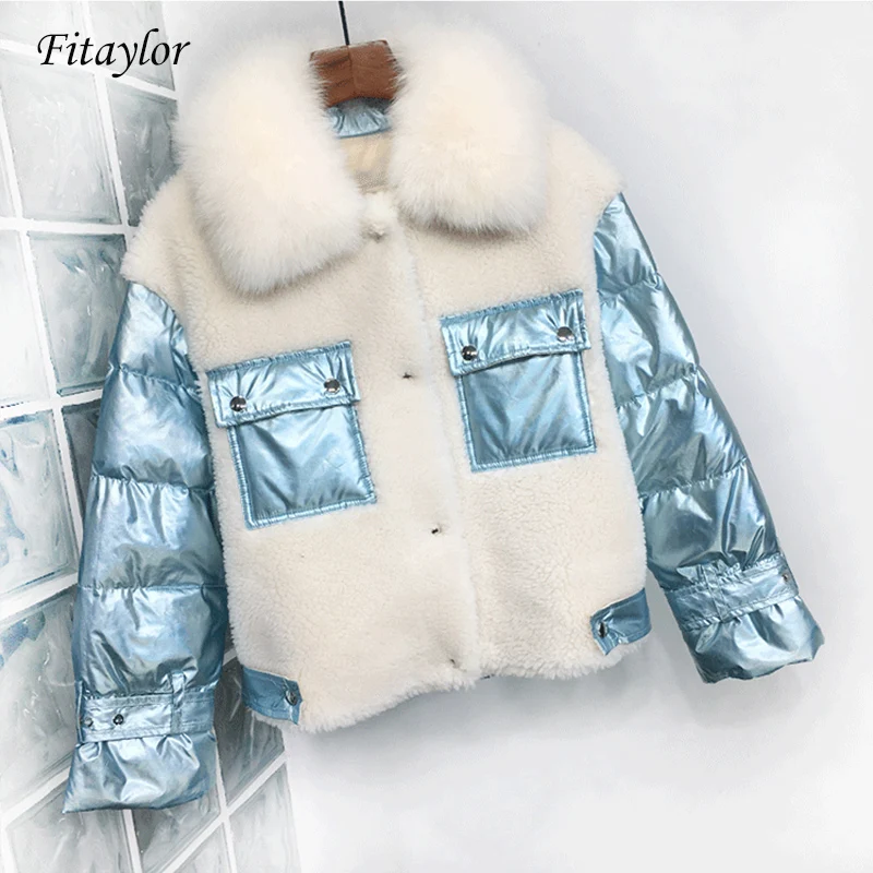 Fitaylor 2019 зимняя куртка из натурального Лисьего меха на утином пуху Женская яркая