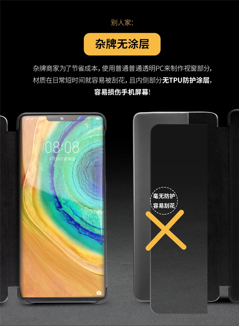 QIALINO Smart Phone Case for Huawei Mate 30 Pro Case Genuine Leather Cover Window View Skin for Huawei Mate 30 Mate30 Flip Shell
