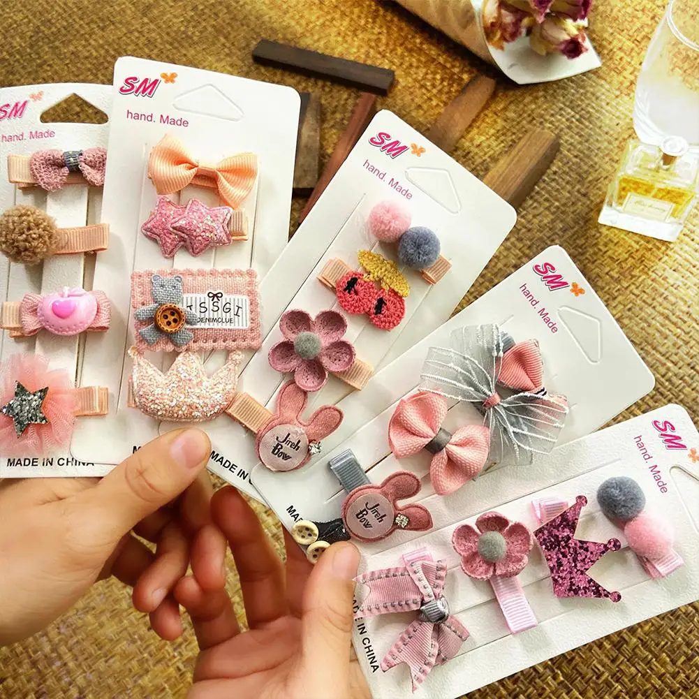 DishyKooker 4Pcs/set Baby Girl Hair Clips Cute Crown Heart Star Flower Bowknot Hairpins Barrettes Headdress | Детская одежда и
