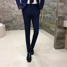 Весенние мужские повседневные брюки, модные однотонные брюки для свадебного костюма, брендовые высококачественные тонкие хлопковые брюки, мужские брюки для отдыха