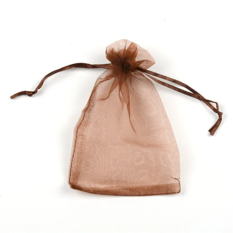 50 шт., сумка на шнурке из органзы, снежные мешки из пряжи, жемчужная чистая пряжа, сумка для ювелирных изделий, косметический подарок, вечерние, свадебные подарочные сумки для конфет - Цвет: Coffee