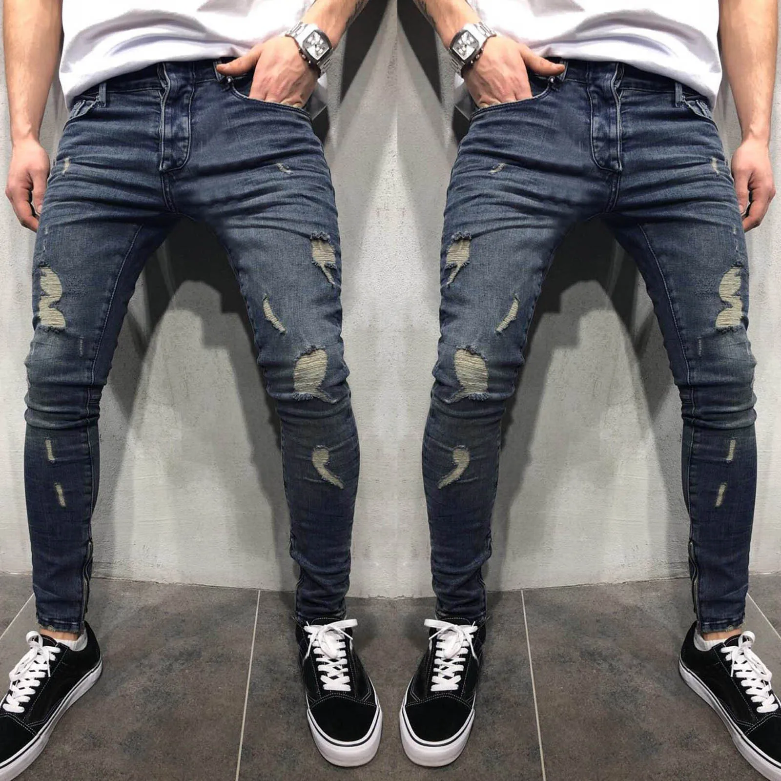 2021 Hot Men Casual Fitness Bodybuilding Jeans Comfy Simple Warm Jeans Pocket Skin Full Length Sports Denim Pants Ropa Hombre 1
