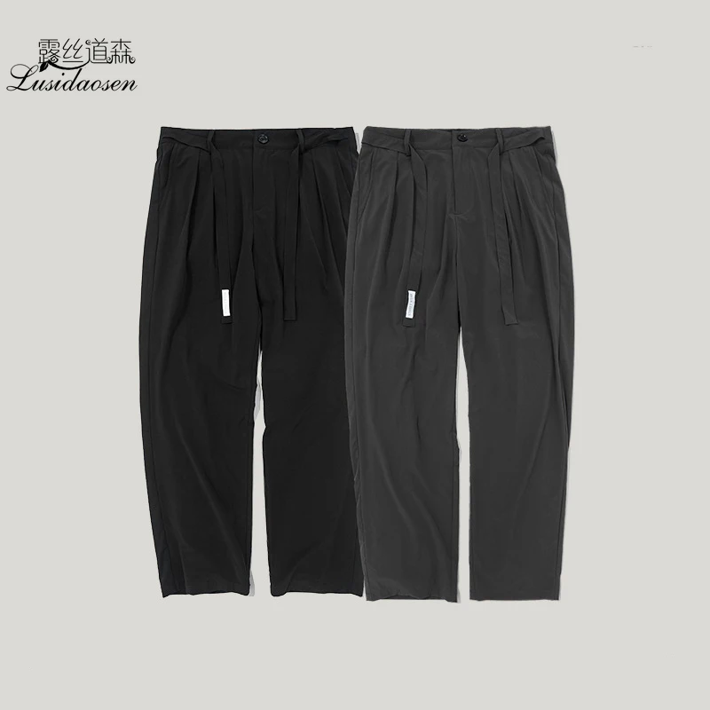 Men's Fall/winter New Japanese Retro Simple Pure Color Ribbon Men's Casual Straight Pants