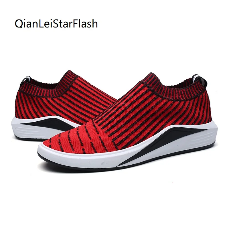 

Men Sneakers Fashion Breathable Mesh Slip-On Men Shoes Summer Men Loafers High Quality Black White Red Male Socks Footwear
