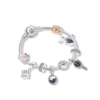 

Authentic 925 Sterling Silver Dream Trip Europe Bracelet Set Fit Original Women Bead Charm Bangle Gift DIY Jewelry