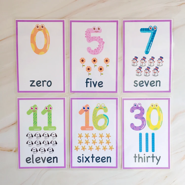 29pcs English Digital Card Math Flash Cards Learning Numbers O-100 Words  Early Educational Math Toy for Children