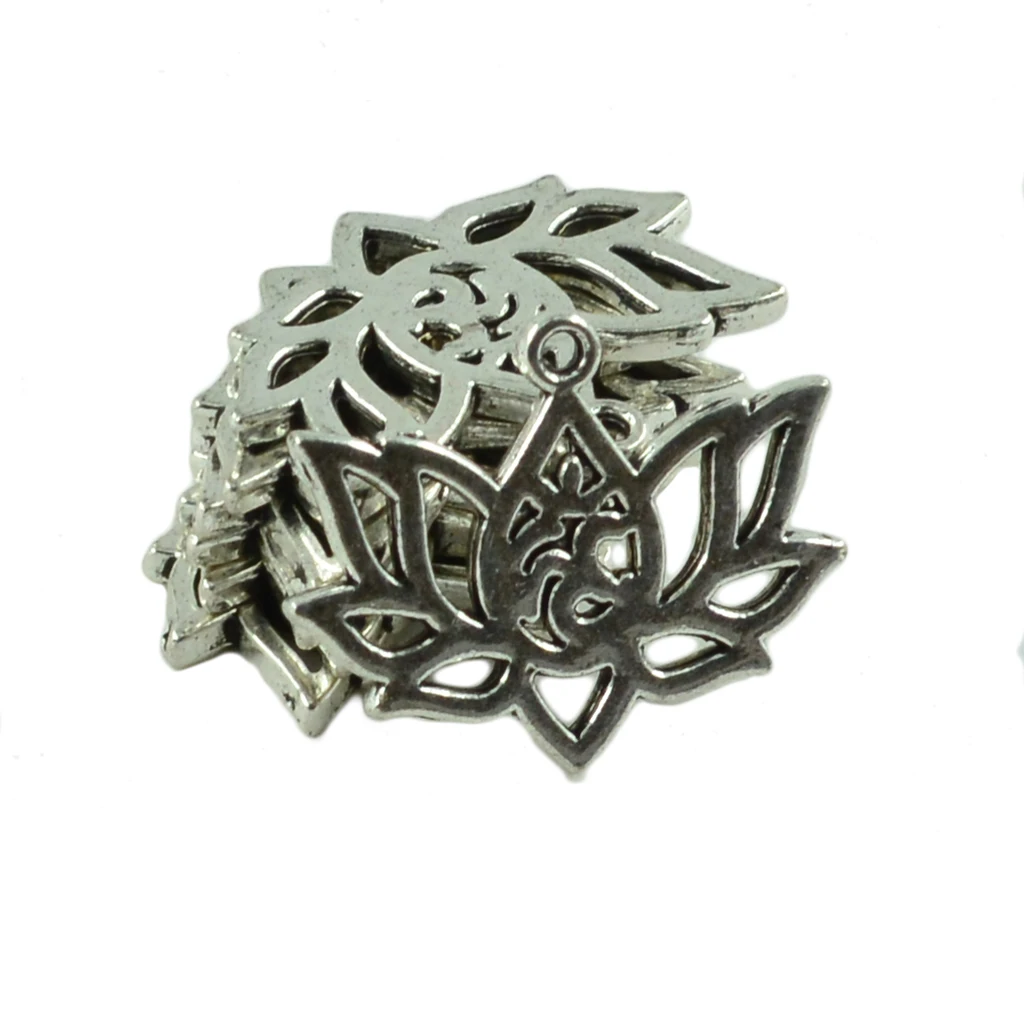 50pcs Lotus Flowers OM OHM YOGA Symbol Charms Pendant Jewelry Findings Craft