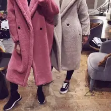 Розовое шерстяное пальто двубортный воротник с лацканами свободный крой модные теплые пальто для женщин