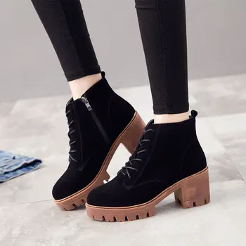 

Totem Round Toe Square Heel Fall Boots Women Chelsea Solid Sewing Boots Genuine Leather High Fashion Shoes Plus Size