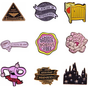 

20pcs/lot J1555 Geekcoco Fashion Enamel Pin Castle Flower Brooch Collection Metal Lapel Badge Brooch Jewelry Gift
