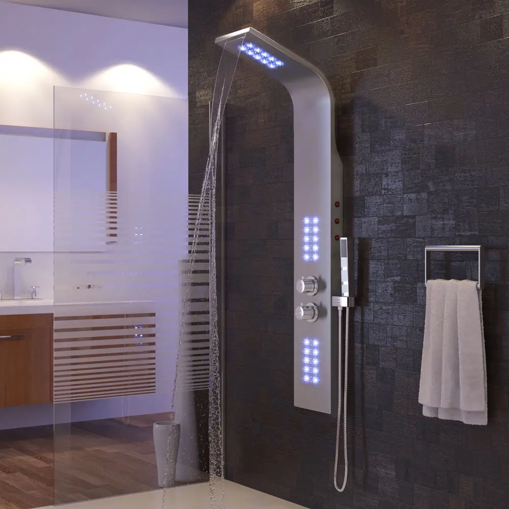 

Bathroom Smart Shower Screen Stainless Steel Multi-function LED Lights Rain Shower Set Purple Light HWC