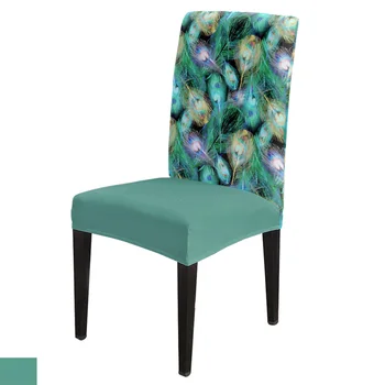 

6/8piece Green Peacock Feathers Print Chair Cover Dining Elastic Chair Covers Spandex Stretch Elastic Anti-dirty Removable