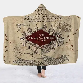 

Anime Gryffindor Magic Printed Plush Hooded Blanket For Adults Kid Warm Home Sofa Wearable Double layer Fleece Throw Blankets
