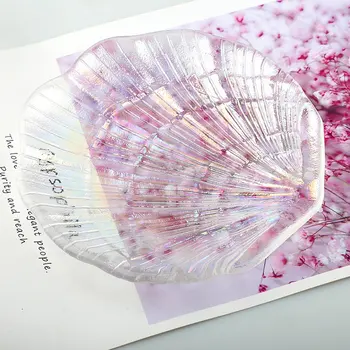 

Coloured Glass Fruit Plate Creative Coloured Shell Shape Glass Nail props