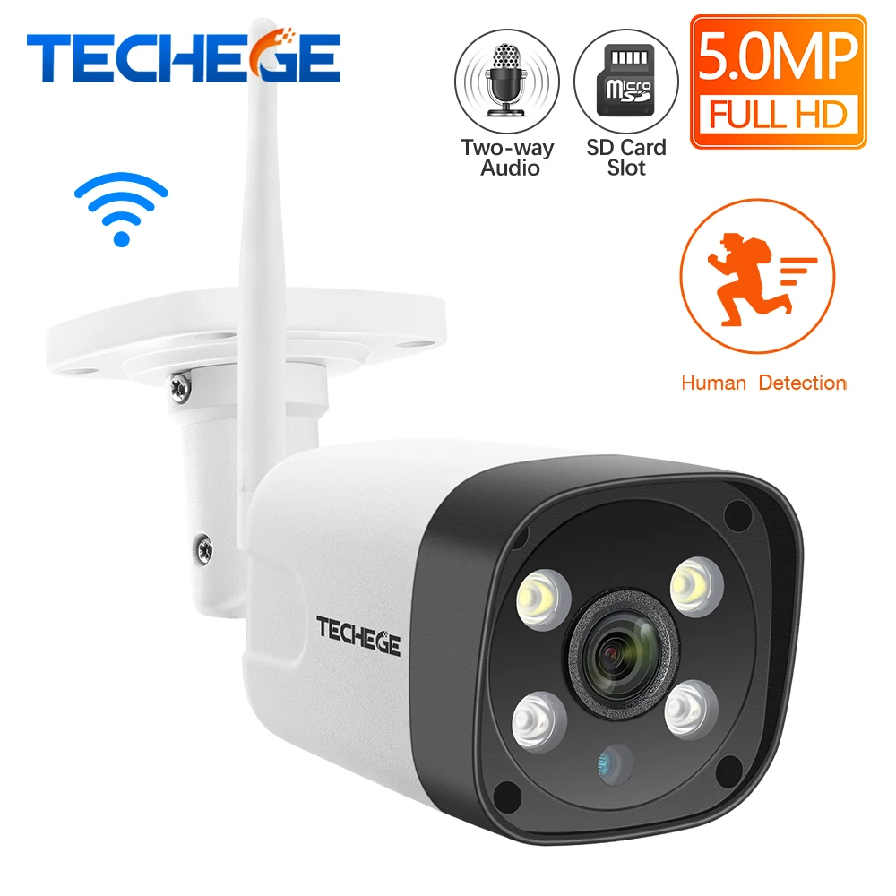 Techege супер HD 5MP h.265 WiFi Проводная ip камера AI Обнаружение человека двухсторонняя