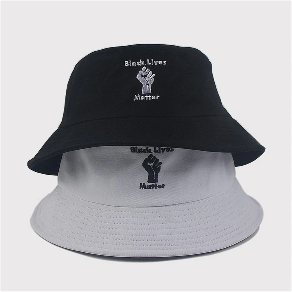 GOUTER Black White Embroidery I CAN'T BREATHE Black LIVES MATTER Bucket Hat Outdoor Travel Sun Fisherman Hat Bob Hip Hop Cap