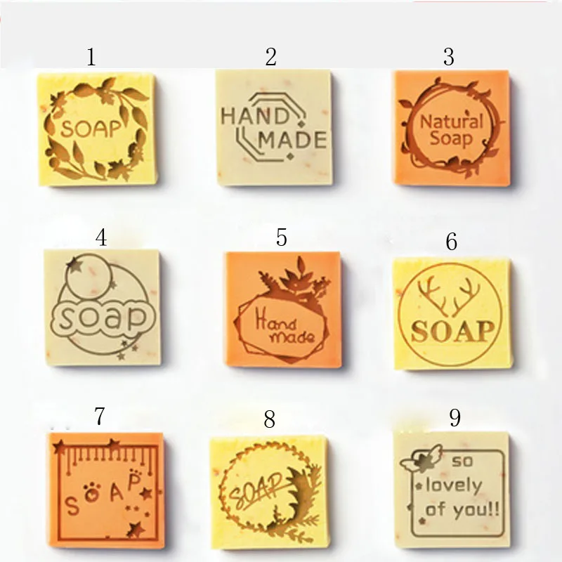 Transparent Natural Handmade Soap Seal, Acrylic Crystal Stamp, Mini Leaves and Letters Patterns, Organic Glass