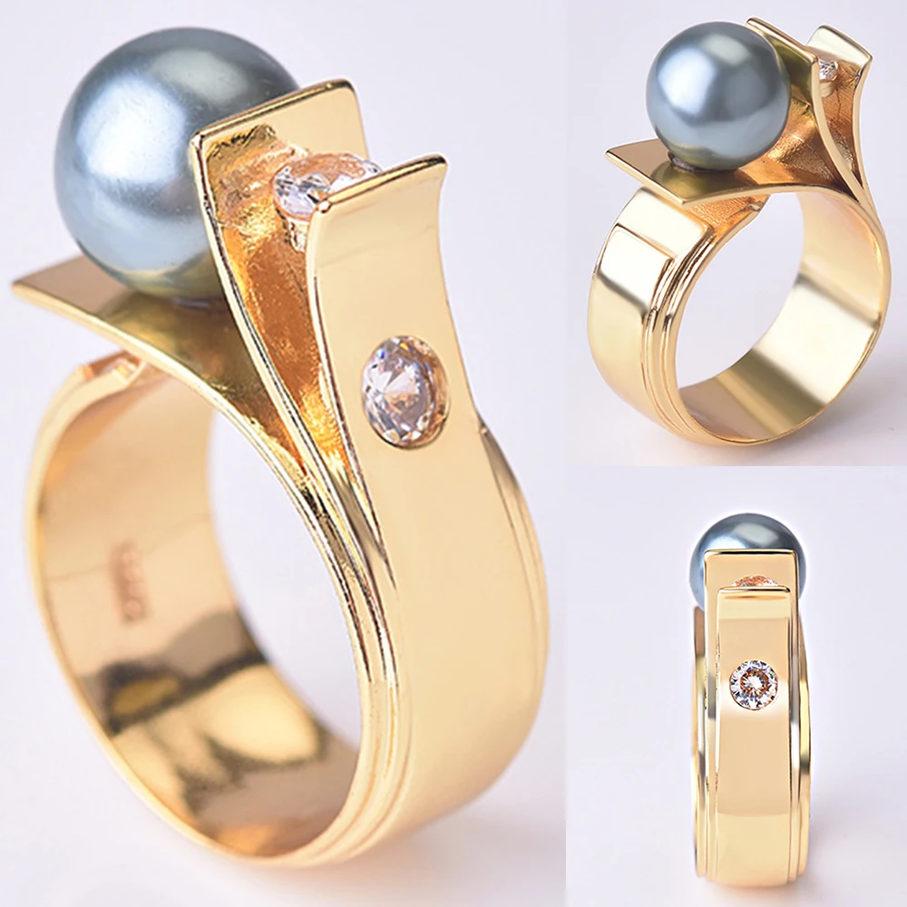 Кольца для женщин кольцо с зеленым жемчугом Подарок на юбилей медное кольцо ювелирные обручальные кольца Модная бижутерия; кольца anillos mujer D40