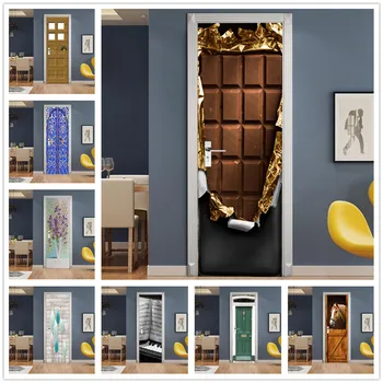 

Modern Design Door Sticker Wallpaper Chocolate Piano Horse Self-adhesive Stickers Porte Deursticker Living Room Decor Mural Art