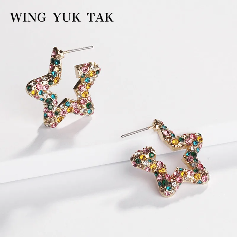 Крыло ЮК так красочные кристалл в форме звезды серьги гвоздики для женщин богемные серьги массивные ювелирные изделия