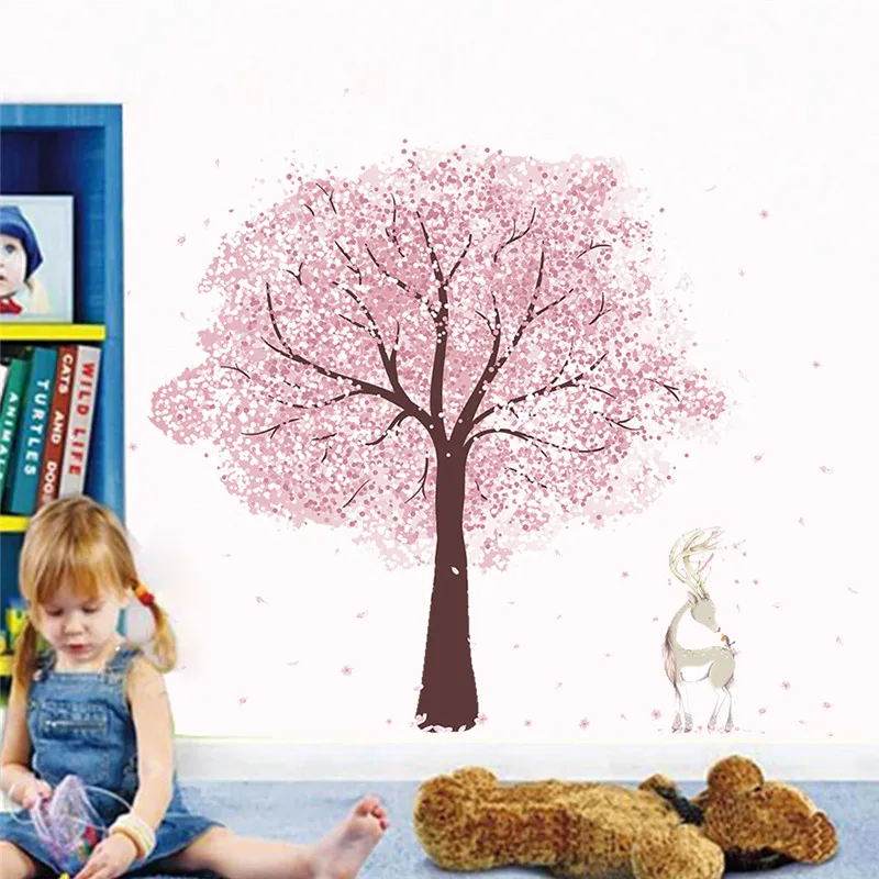 

Blooming Cherry Tree Wall Sticker For Shop Office Kids Room Bedroom Home Decoration Diy Pastoral Mural Art PVC Wall Decal