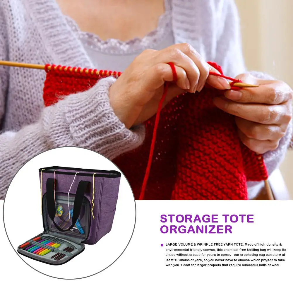 

DIY Knitting Carrying Case Portable Knitting Yarn Storage Bag With Multiple Pockets Tote Needles Threads Crochets Bag
