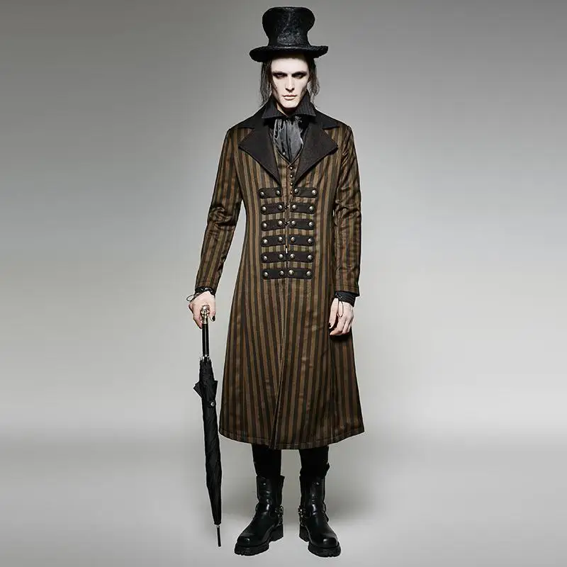 

Punk Rave Men's Steampunk Classical Stripes Overcoat Y-717