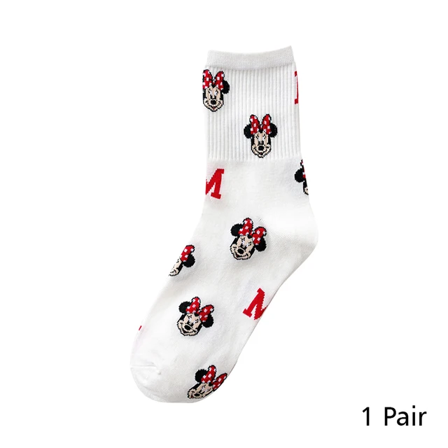 8 Pairs Disney Cartoon Socks Cute Mickey Minnie Daisy Donald Winnie Piglet Print White Funny Harajuku Fashion Kawaii Girl Sock WZDSN008