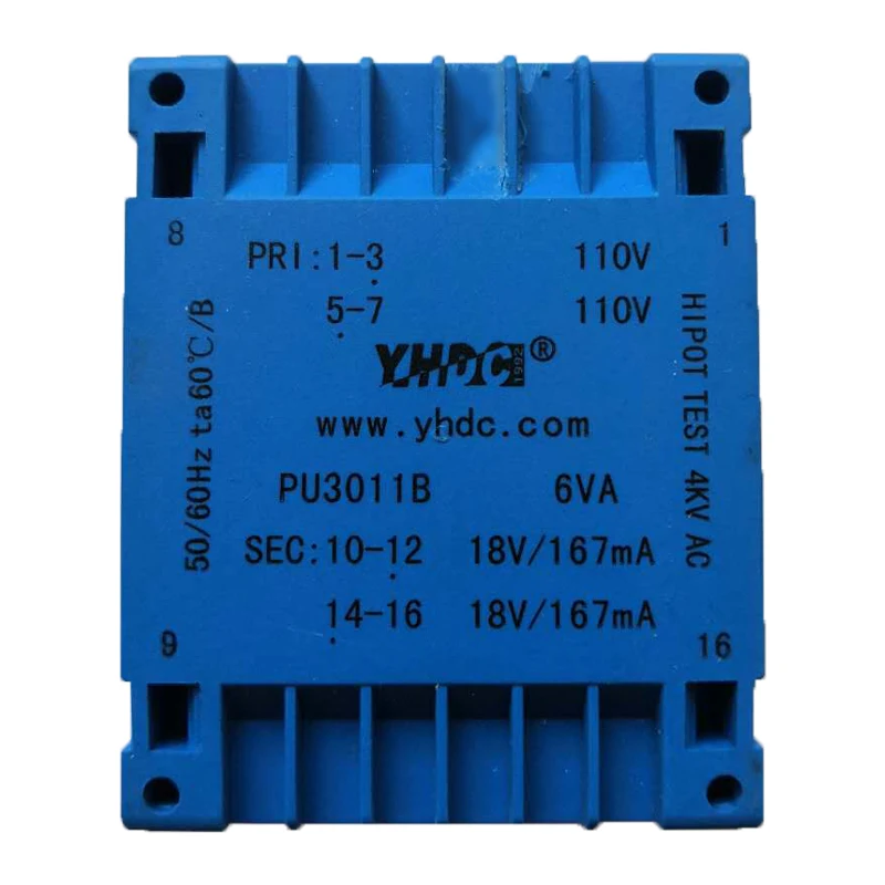 PU3011B YHDC 6VA 2*115V 2*12V плоский тип три скелета Инкапсулированный трансформатор |
