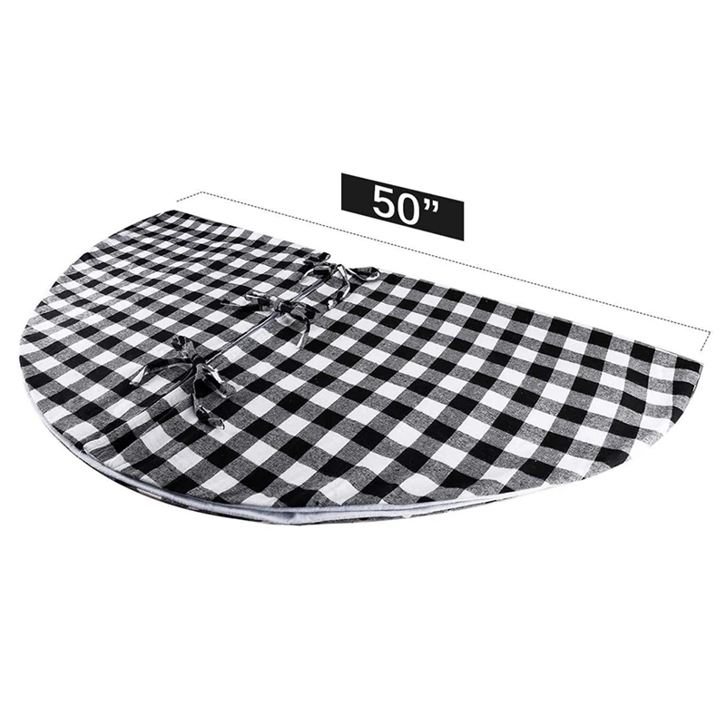 Christmas Tree Skirt 50 inch White and Black Plaid Buffalo Double Layers Tree Skirt for Xmas Decorations