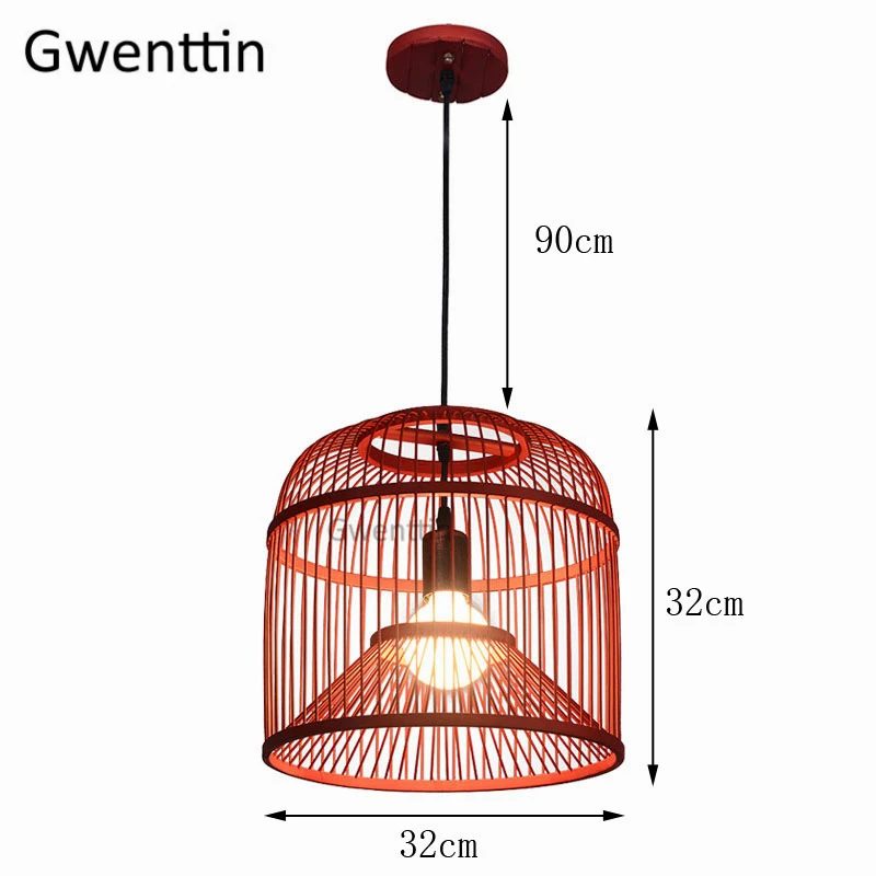 Red Bamboo Basket Pendant Light Shade's width 35 cm / 13.7'' Bamboo Lighting Free Shipping Worldwide Red Decor Lighting