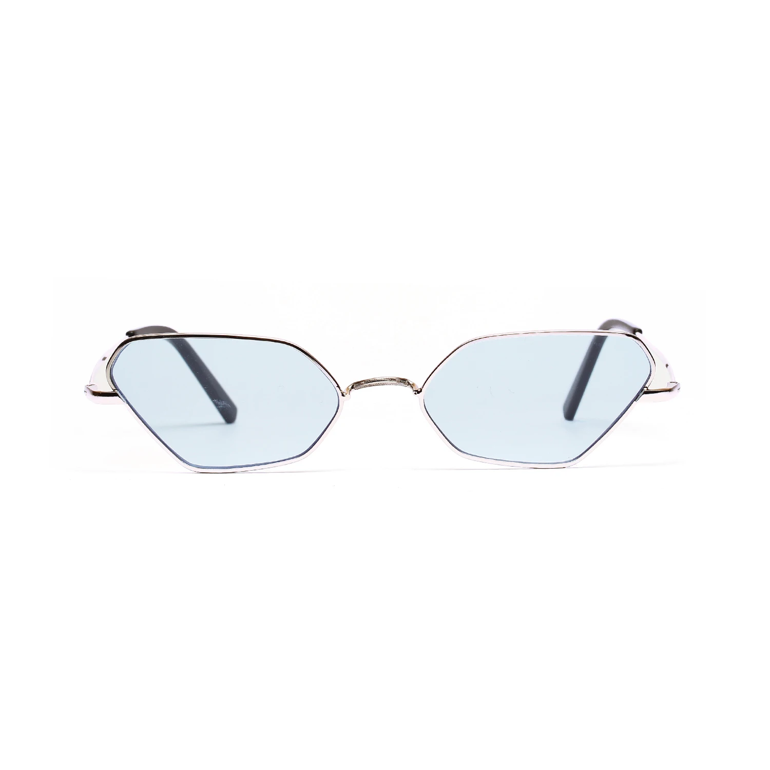 Модные солнцезащитные очки CatEye, маленькая оправа, полигон, солнцезащитные очки для женщин, gg, фирменный дизайн, металлическая оправа, панк, люкс, ретро - Цвет линз: Silver-Blue