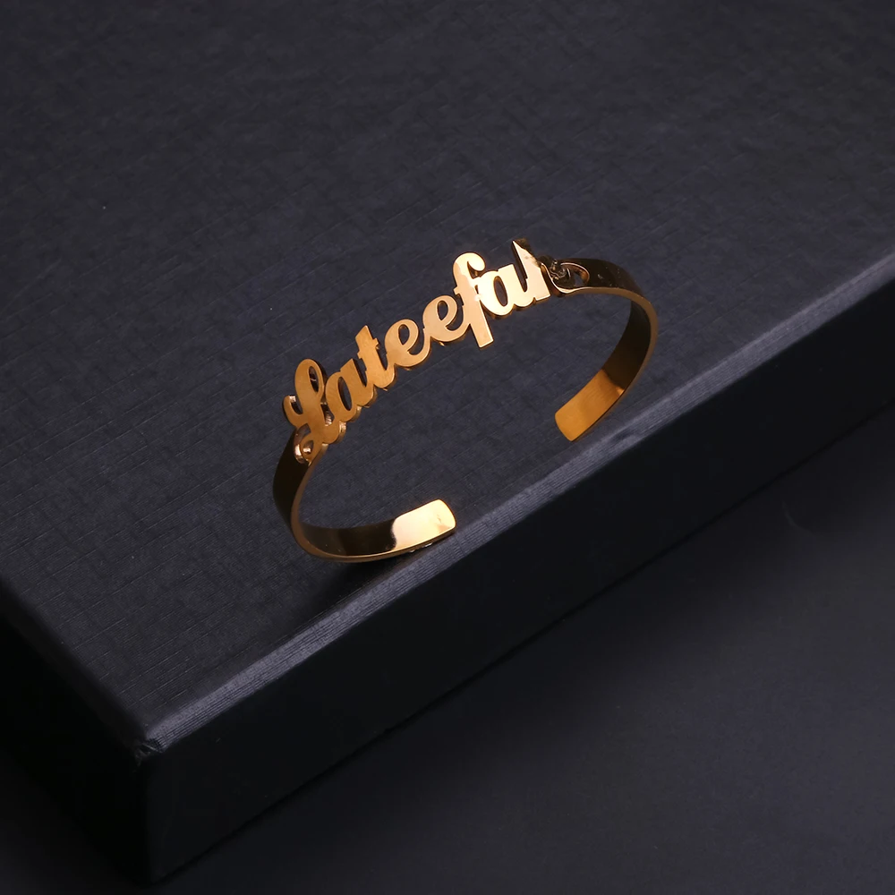 Lateefah Personalized Men Women Bracelet with Open Design Custom Name Bracelet Women Bangles Personalized Fashionable Gifts