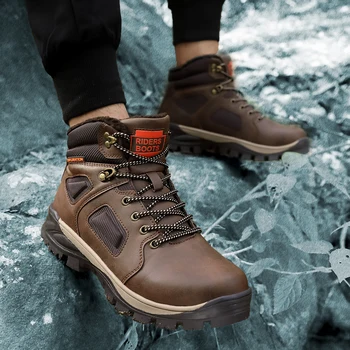 

Winter Leather Non-slip Boots Men Sneakers Casual Outdoor Shoes Male Snow Trainers Botas Waterproof Men's Wool Plush Warm Boots